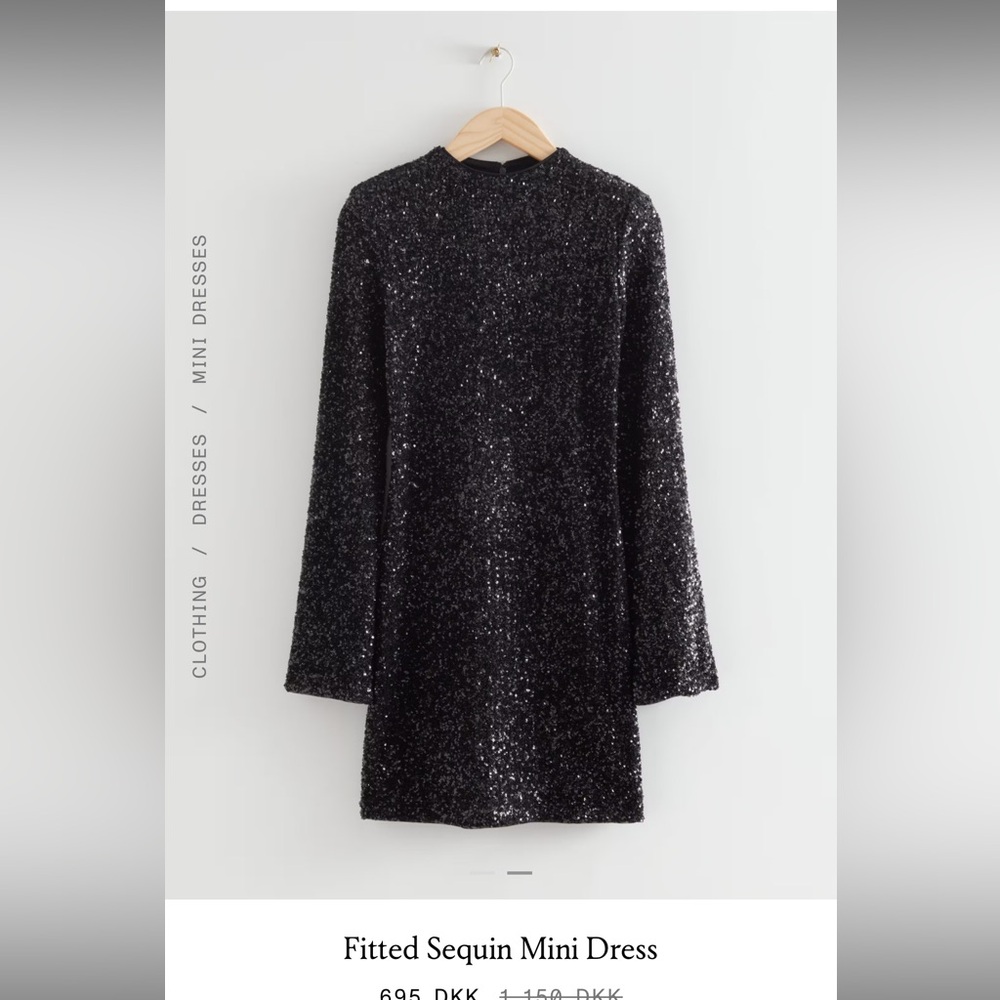 & Other Stories sequin mini dress with high neck and long sleeves. Size M